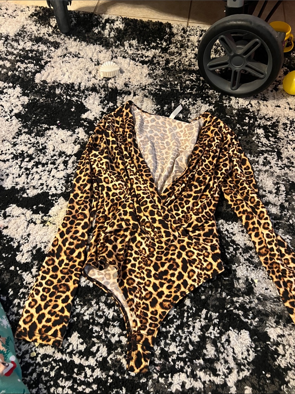 Chocolate Leopard Print Surplice Long-Sleeve Bodysuit - Brown/Black